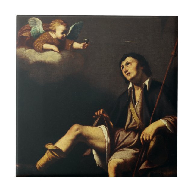 Saint Roch and the Angel by Guy François Ceramic Tile (Front)