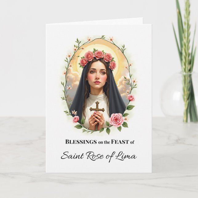 Saint Rose of Lima Feast Day Blessings Watercolor  Card (Front)