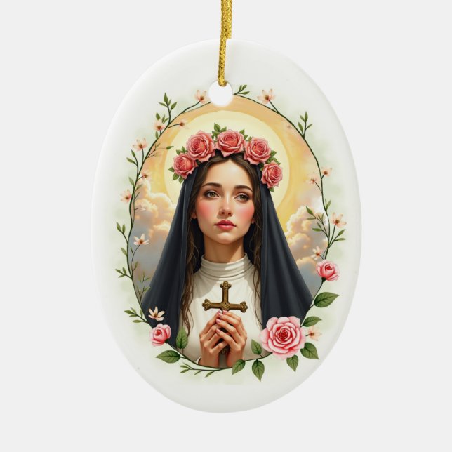 Saint Rose of Lima God’s Peace with Roses Ceramic Ornament (Front)