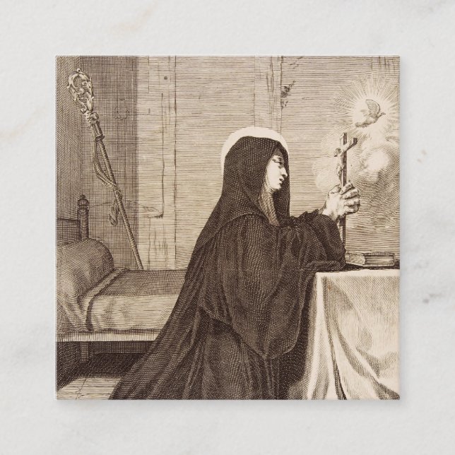 Saint Scholastica Patroness of school Square Business Card (Front)