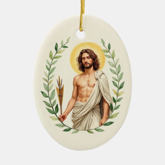 Saint Sebastian God's Peace and Blessings Scriptur Ceramic Ornament (Front)