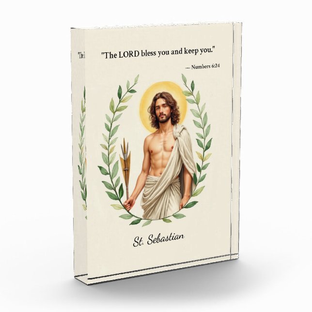 Saint Sebastian God's Peace Blessings Scripture Acrylic Award (Left)