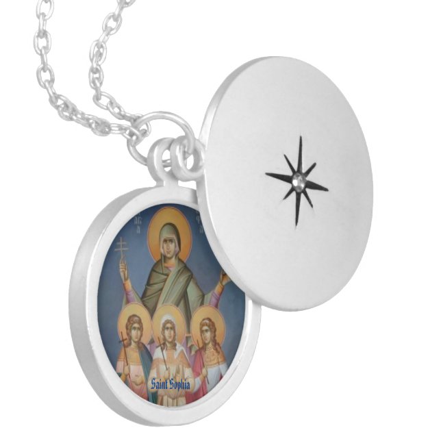 Saint Sophia Round Silver Plated Locket (Front Left)