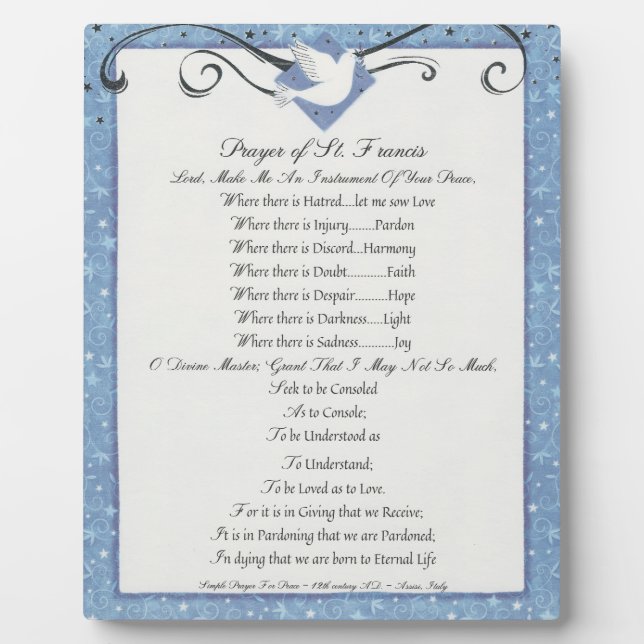 Saint St.Francis of Assisi Simple Prayer For Peace Plaque (Front)