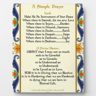 Saint St.Francis of Assisi Simple Prayer For Peace Plaque