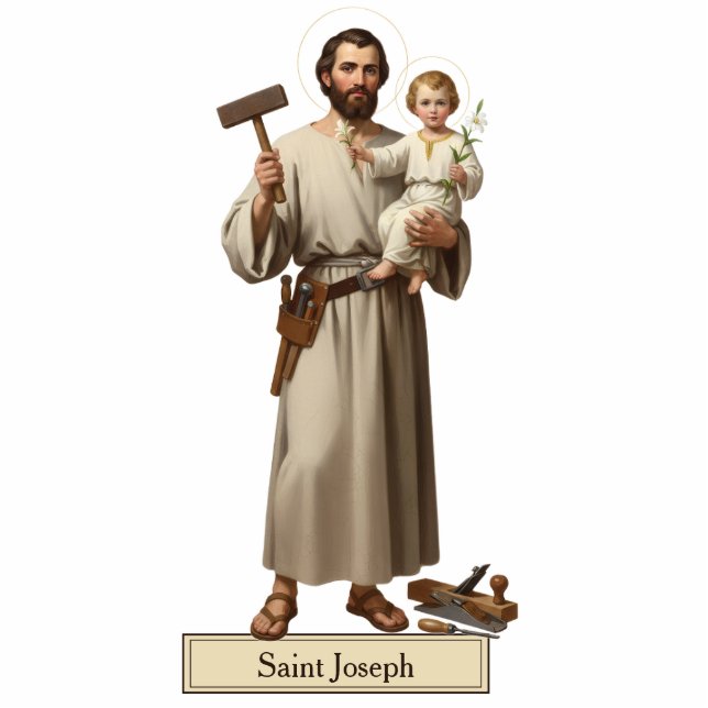 Saint St Joseph & Chiltd Jesus 2D Statue Statuette (Front)