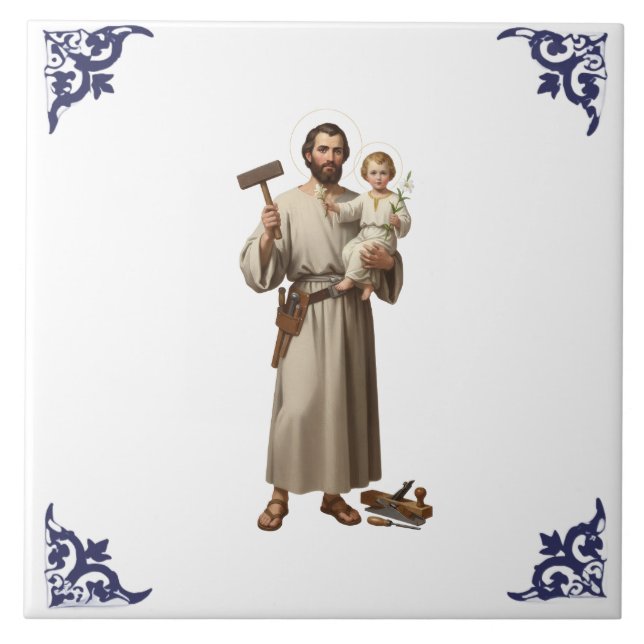 Saint St Joseph & Chiltd Jesus Religious Ceramic Tile (Front)
