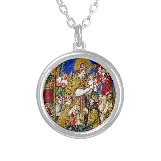 Saint Stanislaus Bishop and Martyr Silver Plated Necklace (Front)