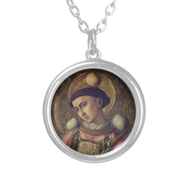 Saint Stephen (by Carlo Crivelli, 1476) Silver Plated Necklace (Front)
