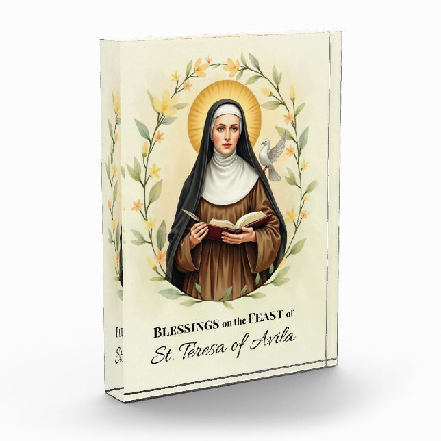 Saint Teresa of Avila Feast Day Blessings Floral Acrylic Award (Left)