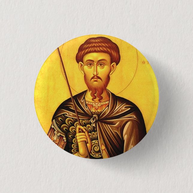 Saint Theodore Tiron orthodox icon Button (Front)