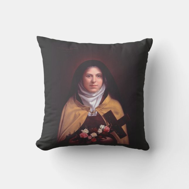 Saint Therese of Lisieux Postcard Throw Pillow (Front)