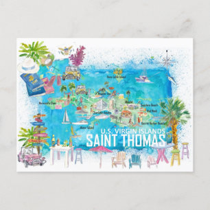 Saint Thomas USVI Illustrated Travel Map Postcard