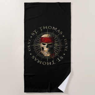 Saint Thomas USVI Pirate Skull Beach Towel