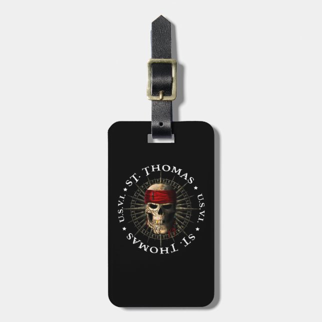 Saint Thomas USVI Pirate Skull Luggage Tag (Front Vertical)