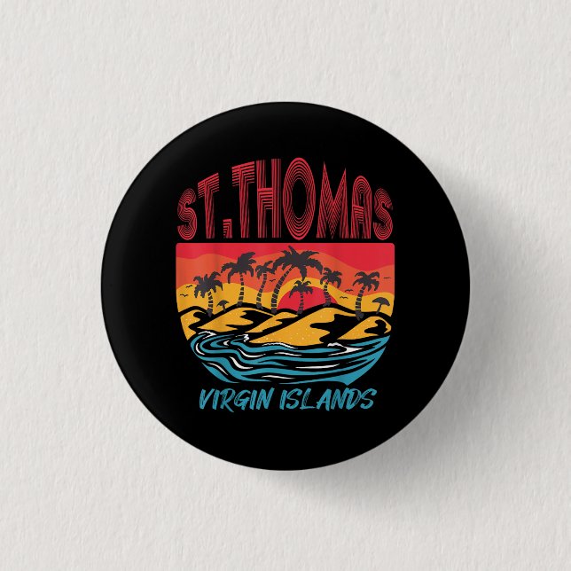 Saint Thomas Virgin Islands Surfing Beach Ocean Va Button (Front)
