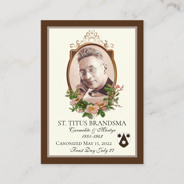 Saint Titus Brandsma Canonization Commemoration Place Card (Front)