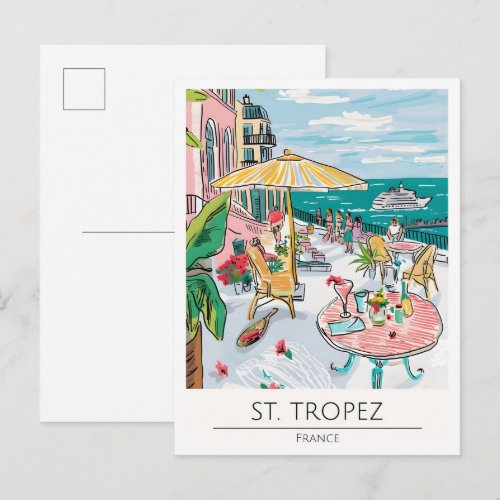 Saint Tropez France Art Illustration Travel Postcard