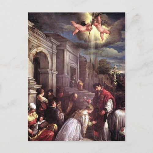 Saint Valentine baptizing Saint Lucilla postcard