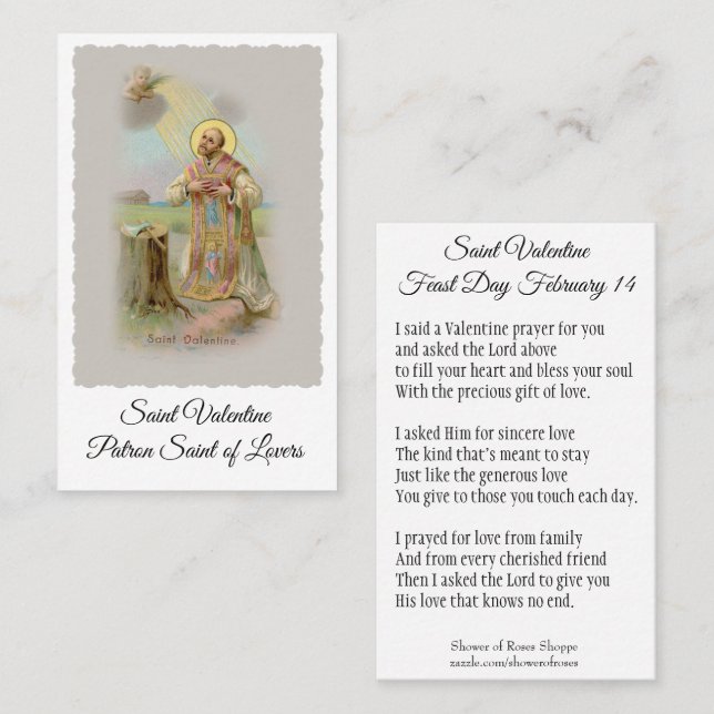Saint Valentine Patron of Lovers - Holy Card (Front/Back)
