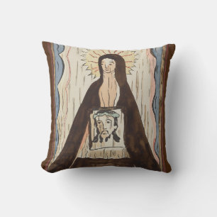 Saint Veronica Jesus face vintage art painting Throw Pillow