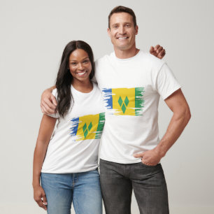 Saint Vincent and the Grenadines Flag Brush Art T-Shirt
