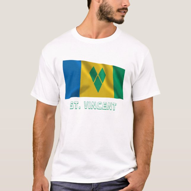 Saint Vincent Waving Flag with Name T-Shirt (Front)