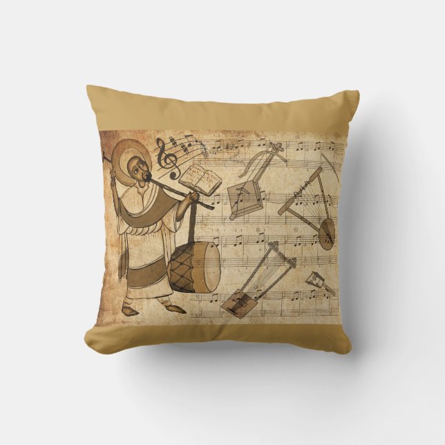 Saint Yared & The Ethiopian Music Instruments Throw Pillow (Front)