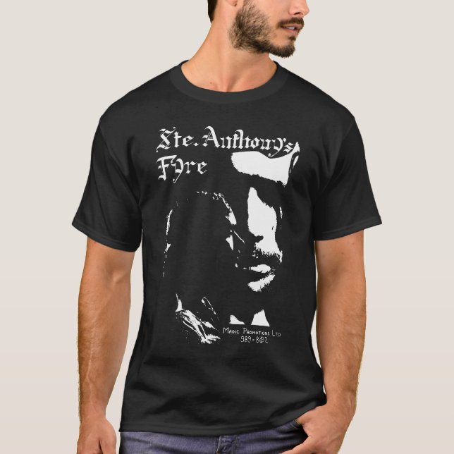 Sainte Anthony's Fyre white on black T-Shirt (Front)