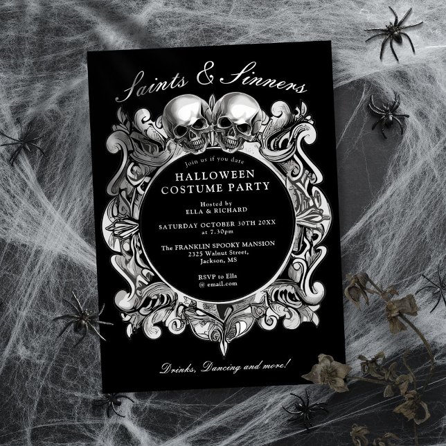 Saints And Sinners Gothic Adult Halloween Party Invitation (Saints And Sinners Gothic Adult Halloween Party Invitation)