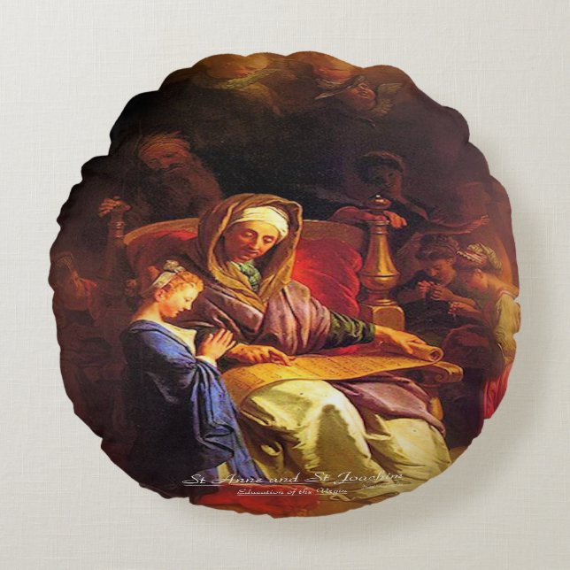 Saints Anne and Joachim, Parents of Mary Round Pillow (Front)