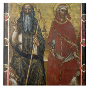 Saints Anthony Abbot and Eligius - Painted process Ceramic Tile