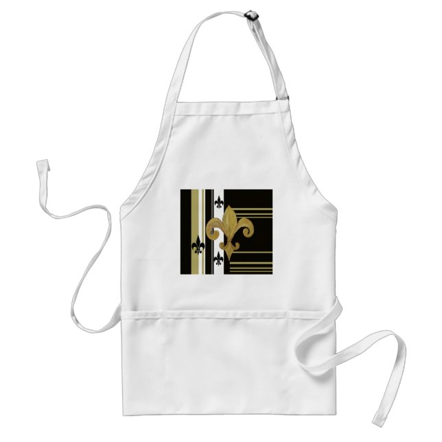 Saints Black and Gold Fleur de lis Adult Apron (Front)