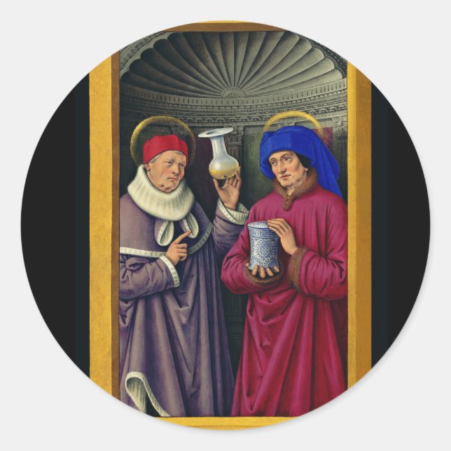 Saints Cosmas and Damian by Jean Bourdichon Classic Round Sticker (Front)