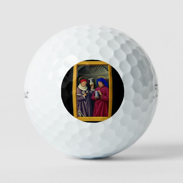 Saints Cosmas and Damian by Jean Bourdichon Golf Balls (Front)