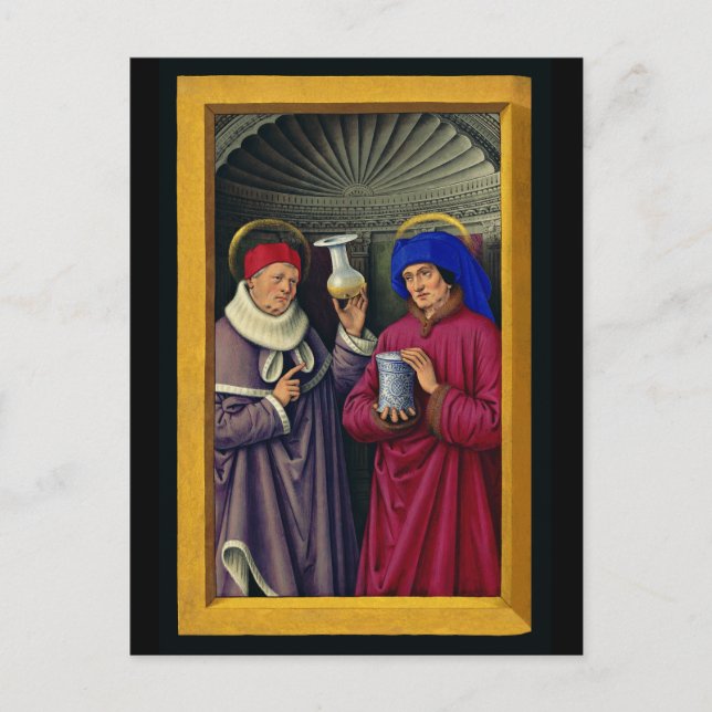 Saints Cosmas and Damian by Jean Bourdichon Postcard (Front)
