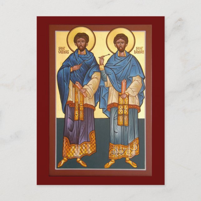 Saints Cosmas and Damian Icon Prayer Card (Front)