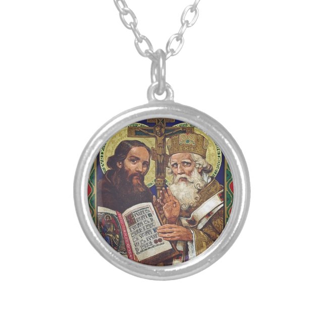 Saints Cyril and Methodius Patrons of Europe Silver Plated Necklace (Front)