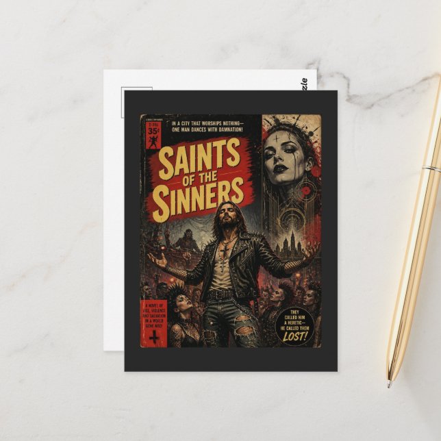 Saints of the Sinners Faux Book Cover Jesus Postcard (Front/Back In Situ)