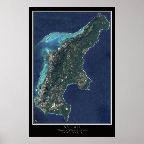 Saipan _ Northern Mariana Islands Satellite Map Poster