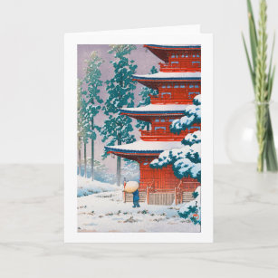 Saishoin Temple in Snow, Hasui Kawase, Woodcut Card
