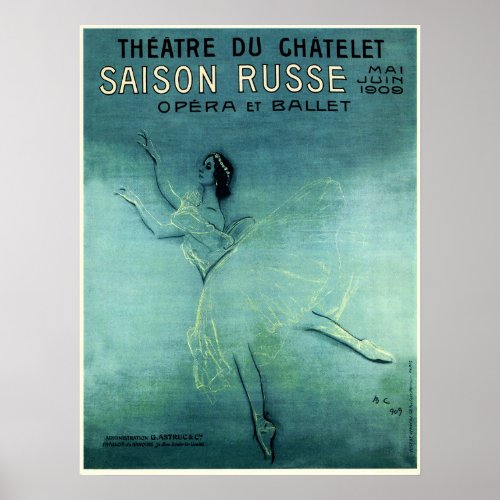 SAISON RUSSE OPERA BALLET French Vintage Theater Poster