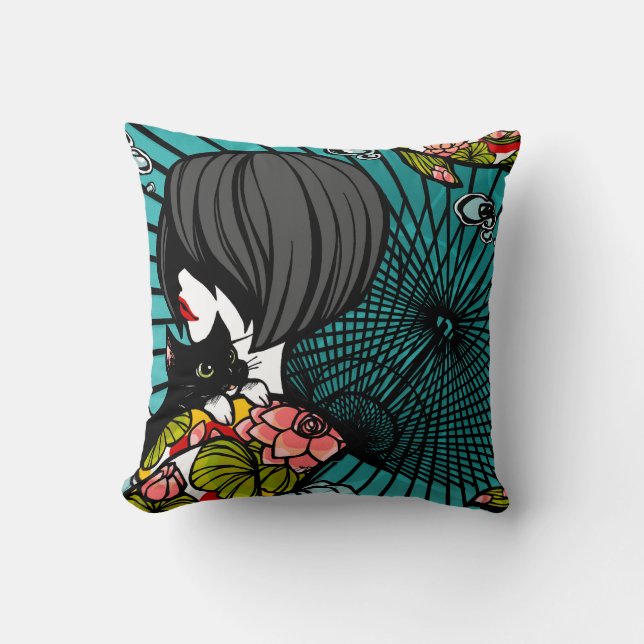 SajuArt Zen " Neko Koi Koi " PillowWe Throw Pillow (Front)