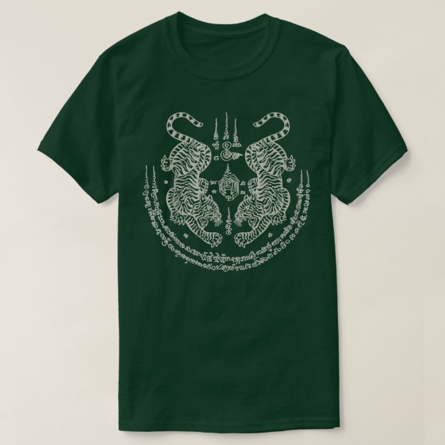 Sak Yant Thai Tattoo Twin Tiger Muay Magical Thail T-Shirt (Design Front)