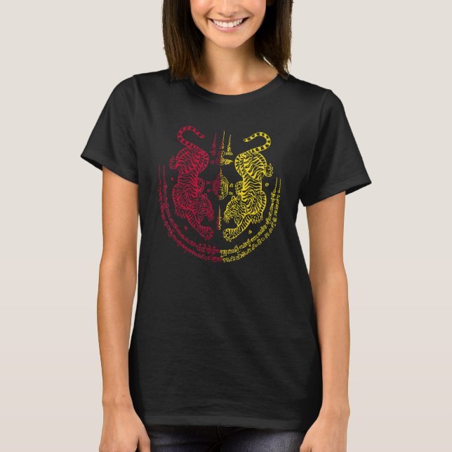 Sak Yant Thai Tattoo Twin Tiger Muay Magical Thail T-Shirt (Front)
