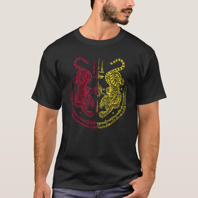 Sak Yant Thai Tattoo Twin Tiger Muay Magical Thail T-Shirt (Front)