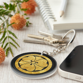 Sakai Mon Japanese samurai clan faux gold on black Keychain