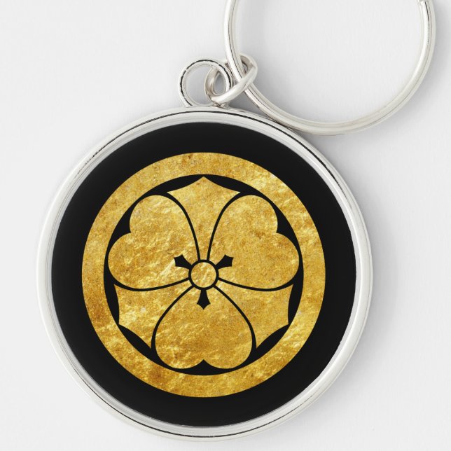 Sakai Mon Japanese samurai clan gold on black Keychain (Front)