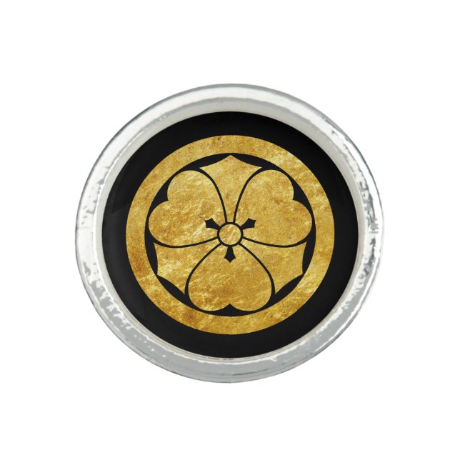 Sakai Mon Japanese samurai clan gold on black Ring (Front)
