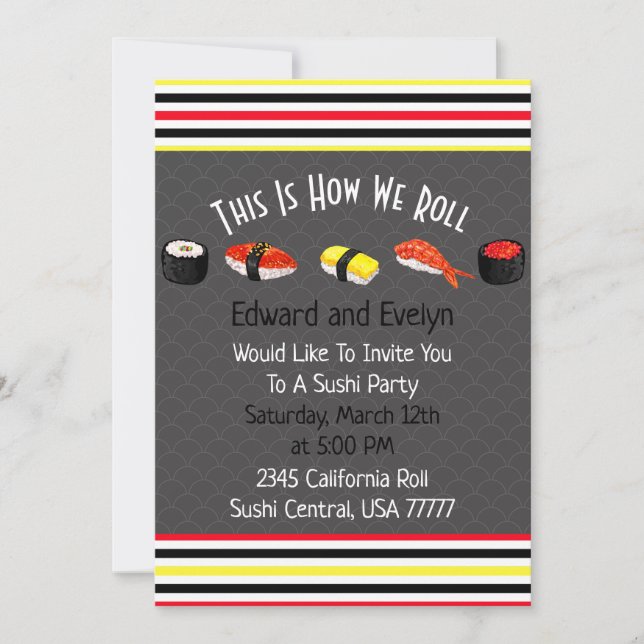 Saki & Sushi Party Couples Invite (Front)